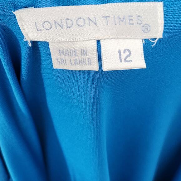 NWT London Times Royal Blue Ruched Draped Asymmetrical Chic Tunic Dress Women 12 - Picture 2 of 8